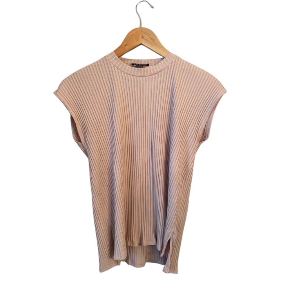 Eileen Fisher Tencel Lyocell Pink Ribbed Cap Sleeve Top Blush Pink S